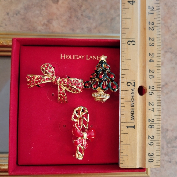 Macy's Holiday Lane Brooch Set ~ NIB ~ Christmas Tree Bow Candy Cane ~ Cute! - Picture 7 of 14